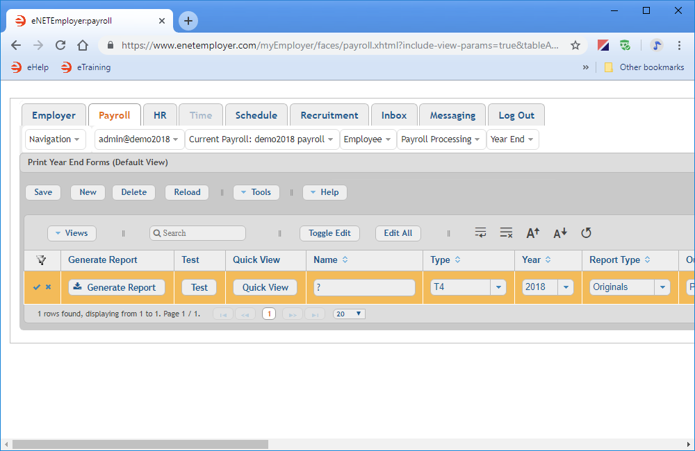 Fig. 02: The Payroll Register report row is added to the screen.