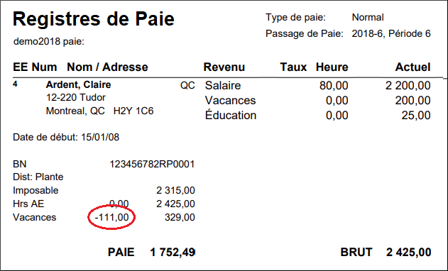 Une modification du solde de l'accumulateur